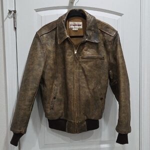 Vintage Sharper Image Leather Bomber Jacket, Wool Lining, Medium